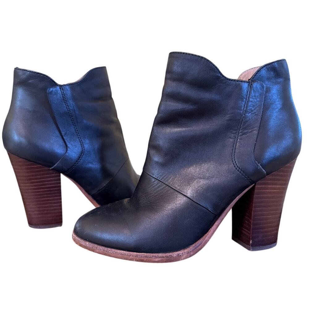 Halogen Brynn Black Ankle Boots Women's Size 9 Leather Chunky Heel Block Heel